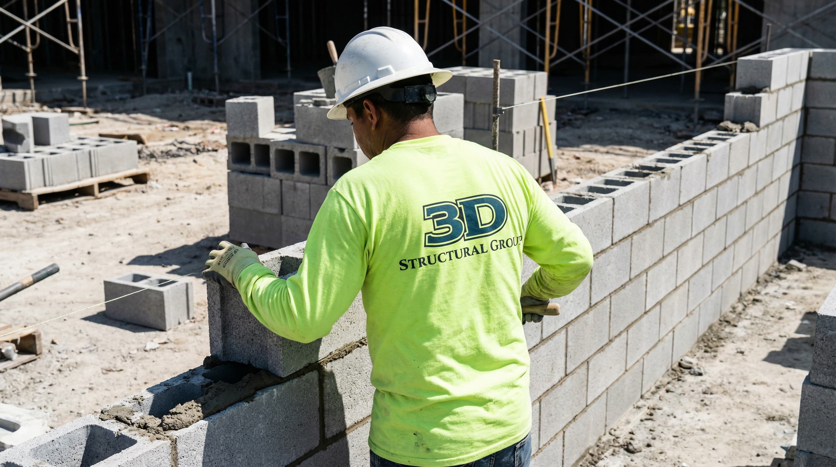 CMU masonry block wall construction